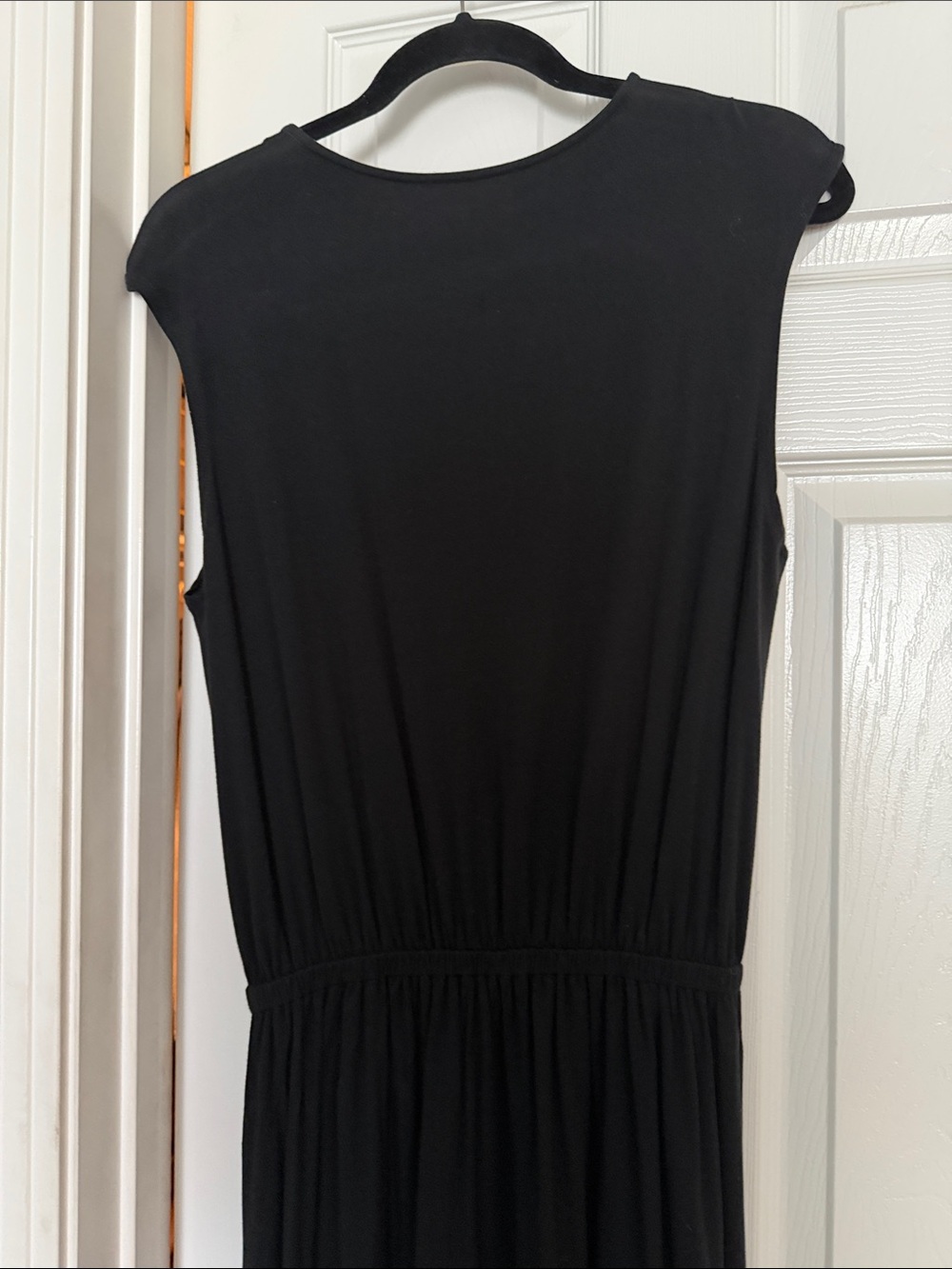 Garnet Hill Black Sleeveless Maxi Dress with Beige Stripes - Picture 4 of 5
